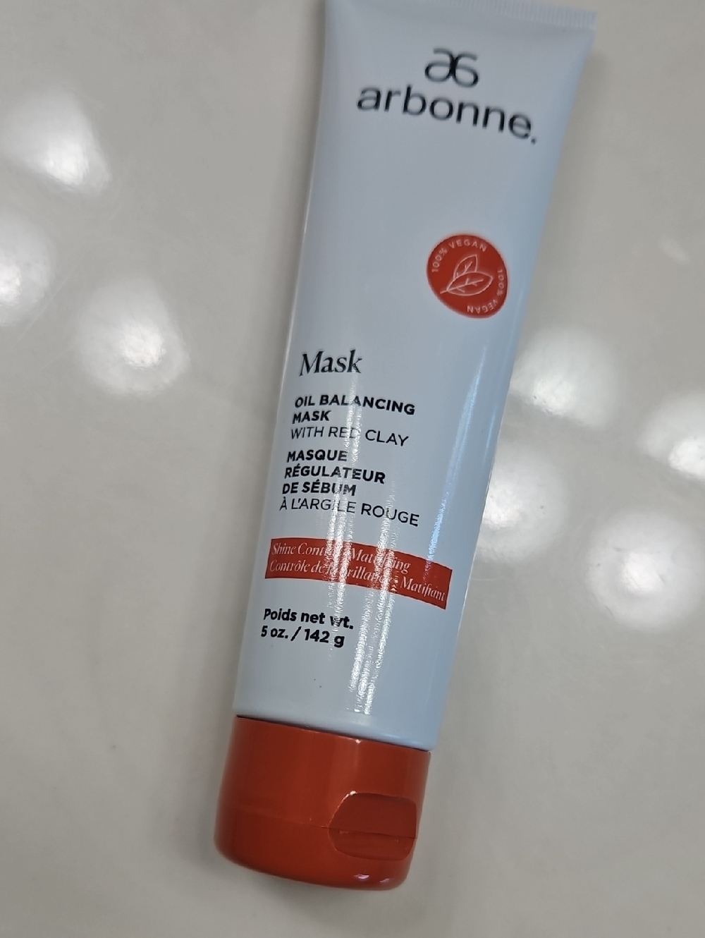 Arbonne White Tube Mask with Red Accents